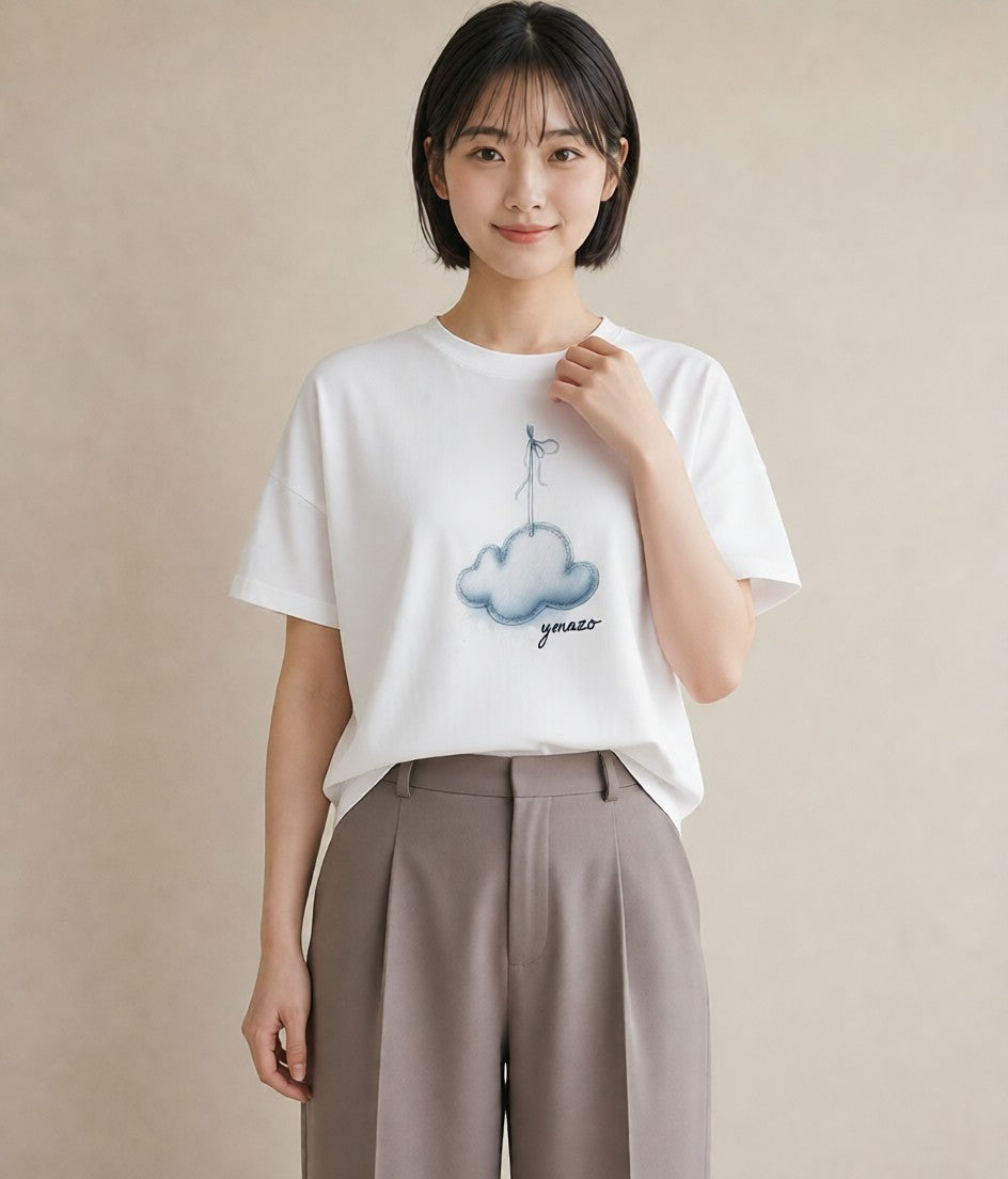 プリントTシャツ レディース 風鈴 ガラス 夏 ナチュラル アンティーク イラスト こなれ感 在宅 公園 白T YMAZO