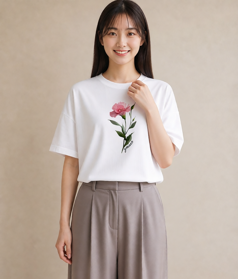 デザインTシャツ レディース カーネーション 花 花柄 イラスト 可愛い お出かけ 普段着 白T