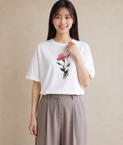 デザインTシャツ レディース カーネーション 花 花柄 イラスト 可愛い お出かけ 普段着 白T