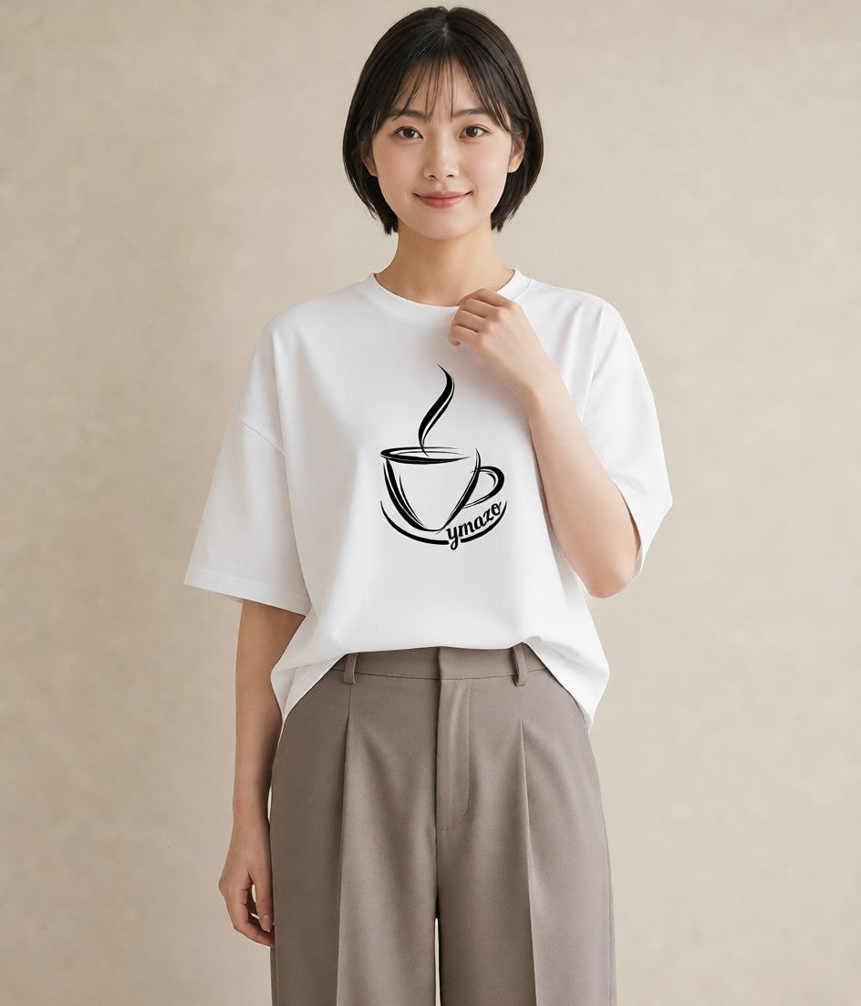 プリントTシャツ レディース コーヒー カフェ 珈琲 イラスト 北欧風 在宅 公園 白T YMAZO