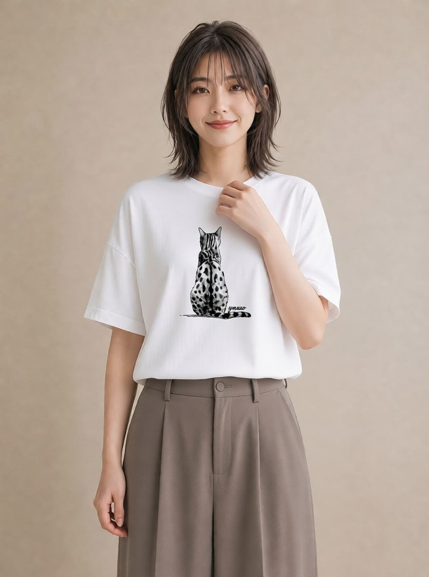 グラフィックTシャツ レディース 三毛猫 みけねこ 三毛 猫 ねこ イラスト ユニーク 誕生日プレゼント 綿100 白T YMAZO