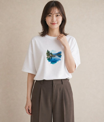 プリントTシャツ レディース 桟橋 水辺 波止場 ナチュラル アンティーク イラスト お洒落 秋コーデ おしゃれギフト 白T YMAZO