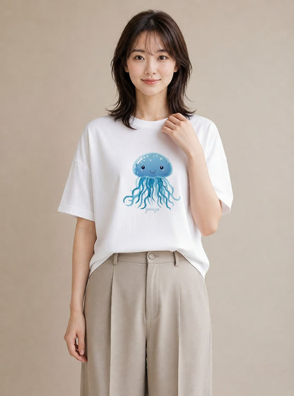 プリントTシャツ レディース くらげ クラゲ 海の生き物 海 イラスト ゆるコーデ 公園 ママ 白T YMAZO