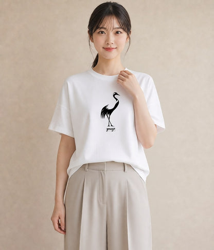 半袖Tシャツ レディース 折り鶴 折り紙 ナチュラル アンティーク イラスト ニュアンス 散歩 お出かけ 白T YMAZO