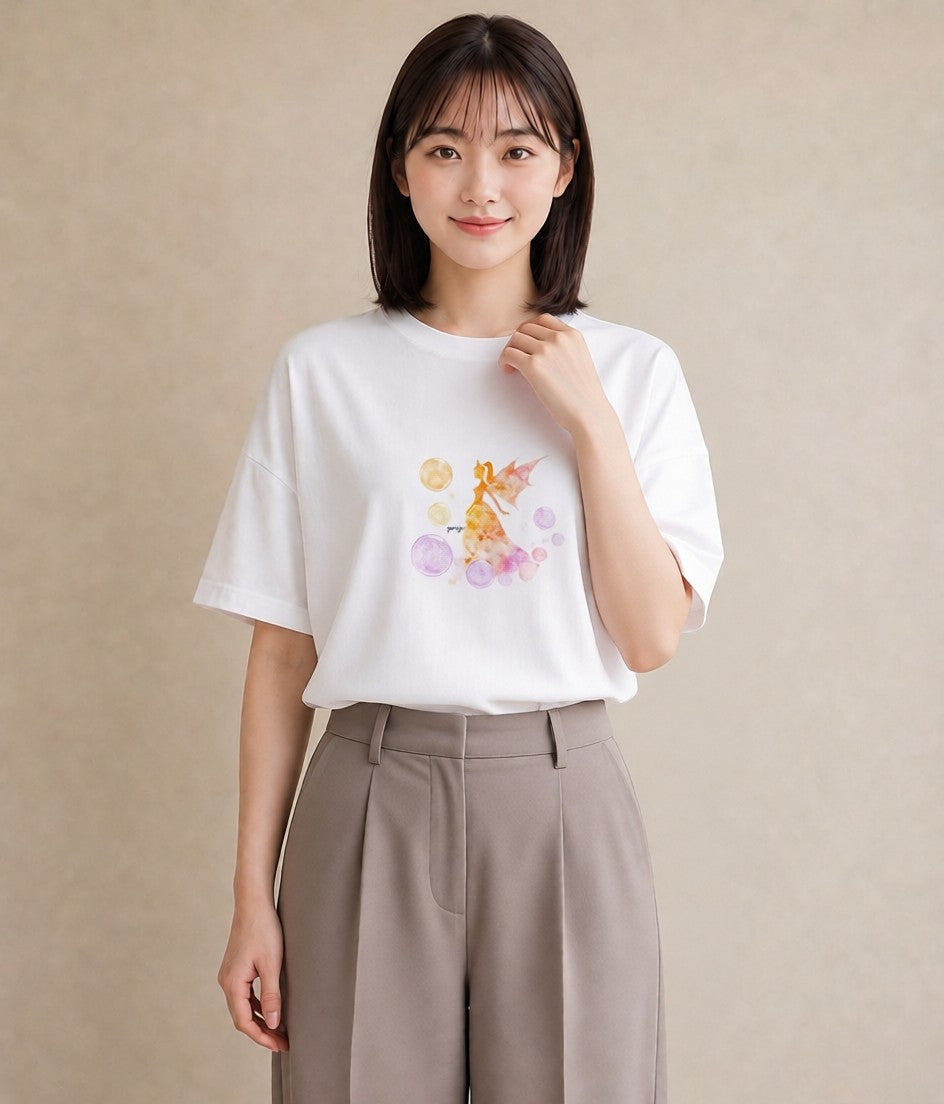 半袖Tシャツ レディース 水瓶座 星空 宇宙 イラスト ゆるかわ ペアコーデ 秋コーデ 白T YMAZO