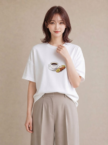 デザインTシャツ レディース ベーグル 食べ物 フード イラスト レトロ 母娘コーデ 自分用 白T YMAZO
