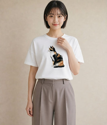 半袖Tシャツ レディース ねこ 猫 ネコ イラスト ナチュラル 旅行用 海 白T YMAZO