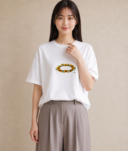プリントTシャツ レディース ひまわり 向日葵 花 花柄 イラスト 休日コーデ 女性向けギフト 散歩 白T