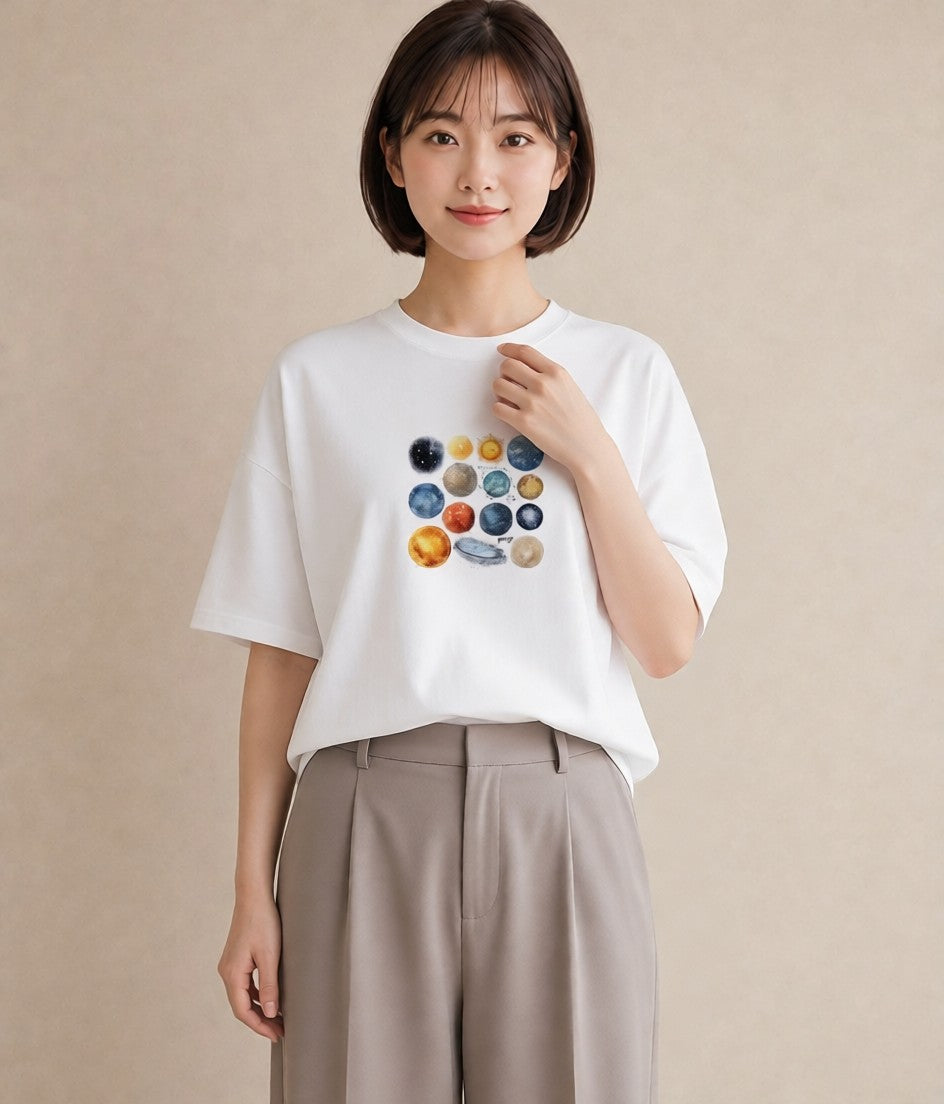 プリントTシャツ レディース 獅子座 星空 宇宙 イラスト ラフカジュアル 散歩 お出かけ 白T YMAZO