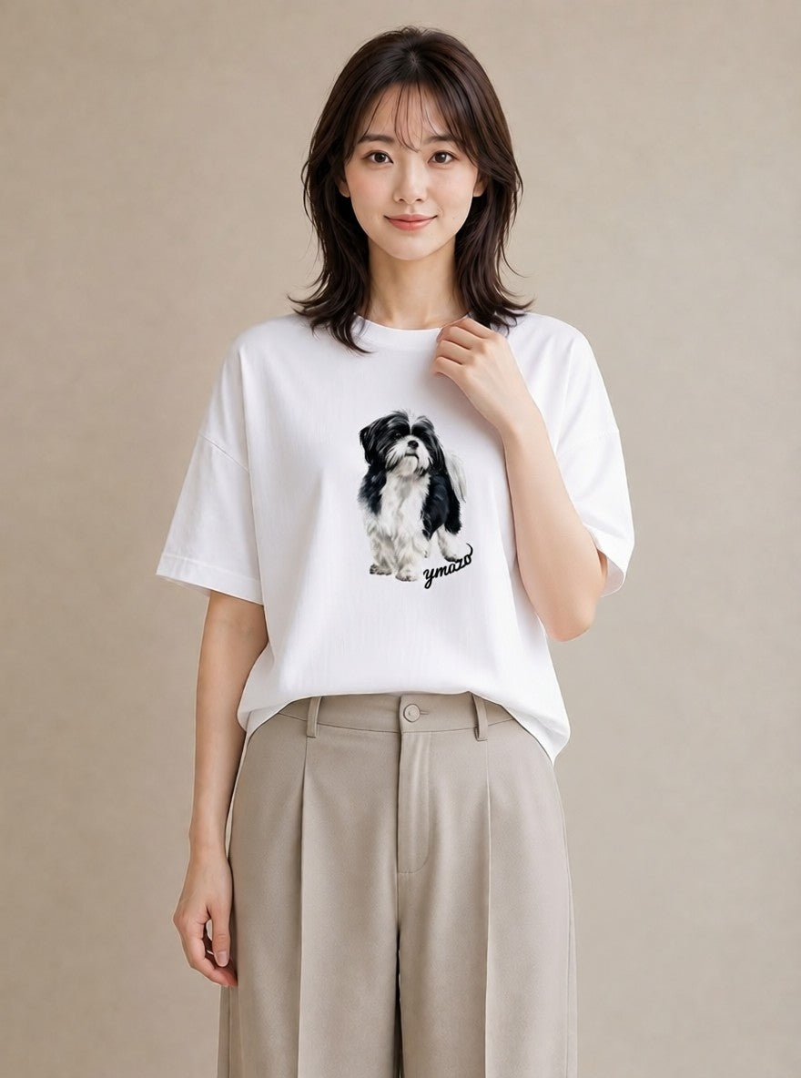 プリントTシャツ レディース 狆 犬 いぬ イラスト 水彩風 おしゃれギフト 社会人 白T YMAZO