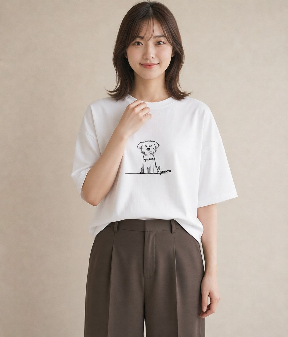 Tシャツ レディース 犬 いぬ わんこ イラスト ヴィンテージ風 ペアコーデ 秋コーデ 白T YMAZO