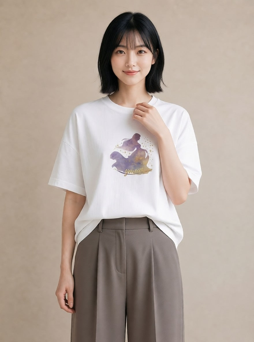デザインTシャツ レディース 天の川 星空 宇宙 イラスト ナチュラル 春服 ミセス 白T YMAZO