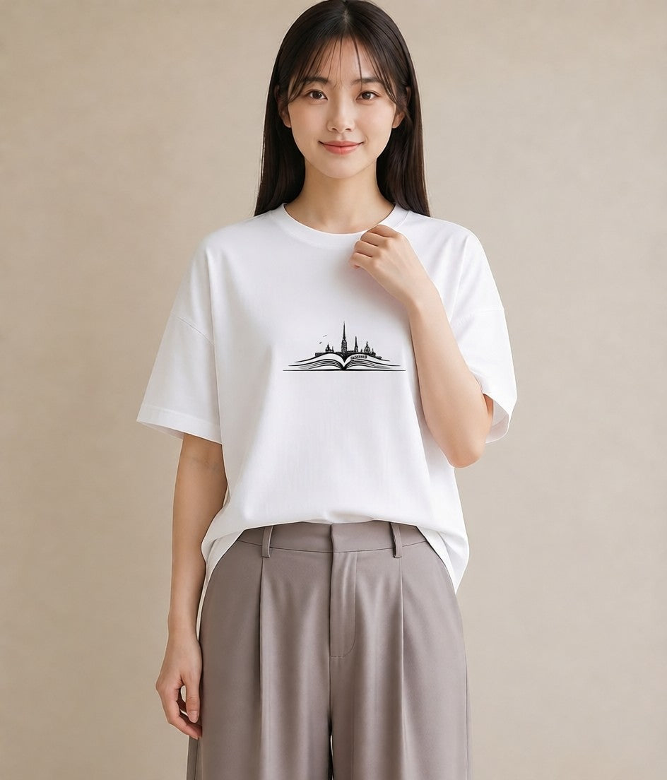 グラフィックTシャツ レディース 本 読書 ブック イラスト 普段使い カフェ巡り 女子会 白T YMAZO