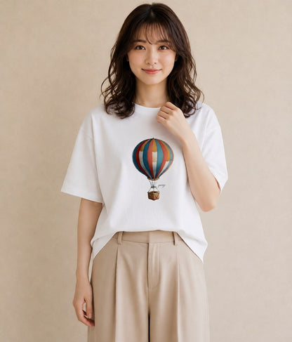 デザインTシャツ レディース 気球 星空 宇宙 イラスト 北欧風 おしゃれギフト 社会人 白T YMAZO