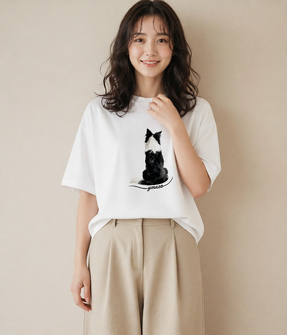 Tシャツ レディース ボーダーコリー 犬 いぬ イラスト シンプル 社会人 女性 白T YMAZO