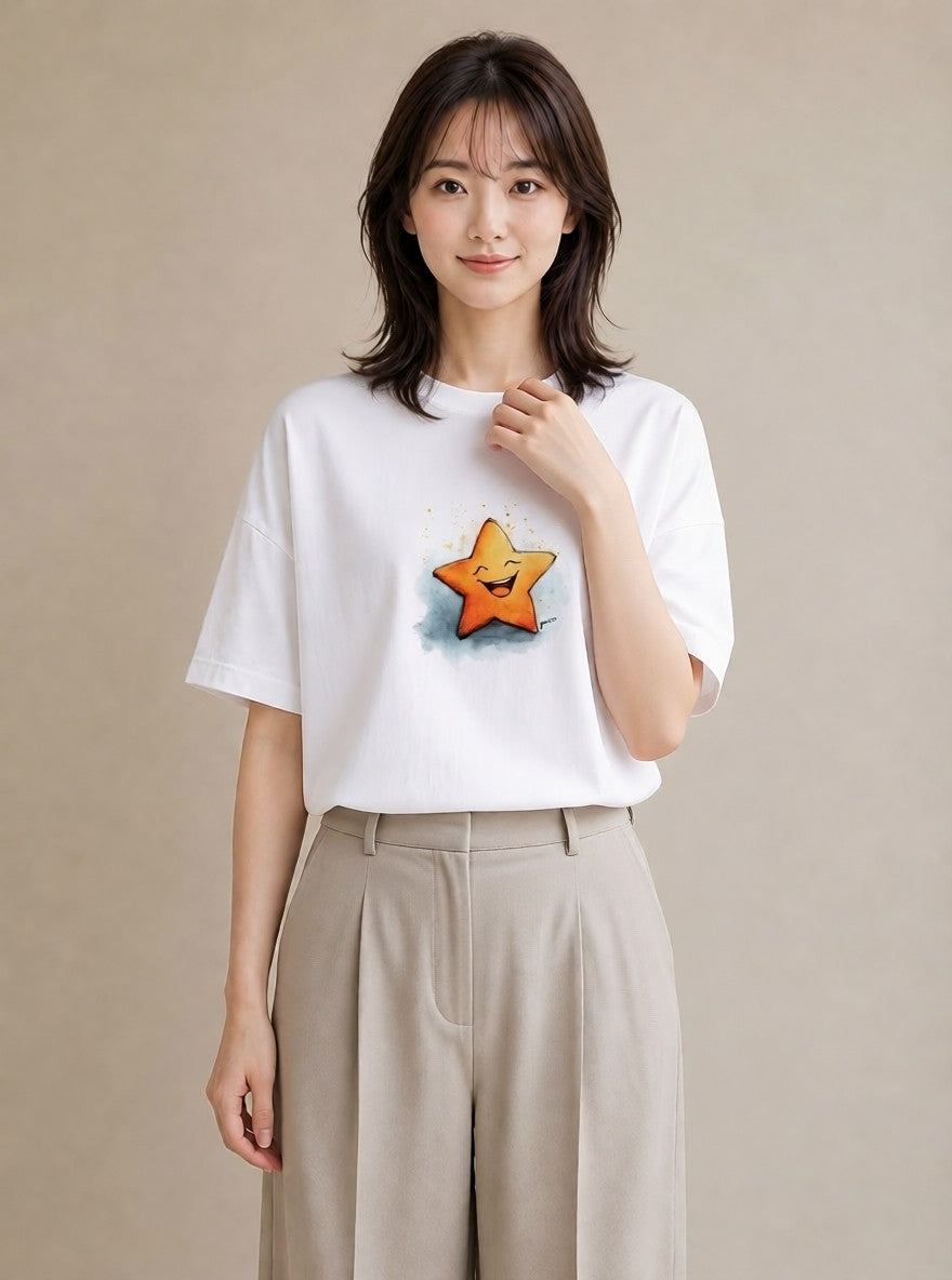 デザインTシャツ レディース 星 星空 宇宙 イラスト シンプル 送別ギフト 通勤 白T YMAZO