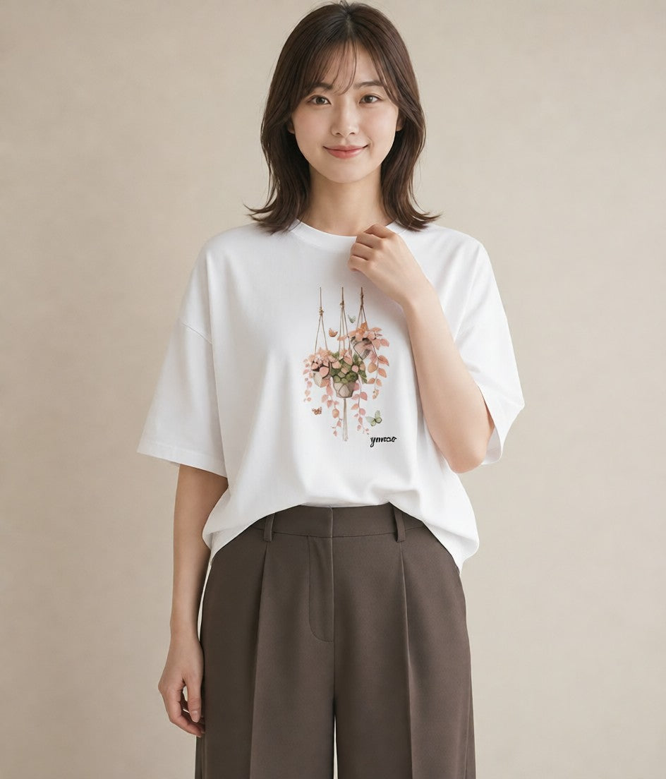 Tシャツ レディース 風鈴 ガラス 夏 ナチュラル アンティーク イラスト 抜け感 休日 ペアコーデ 白T YMAZO