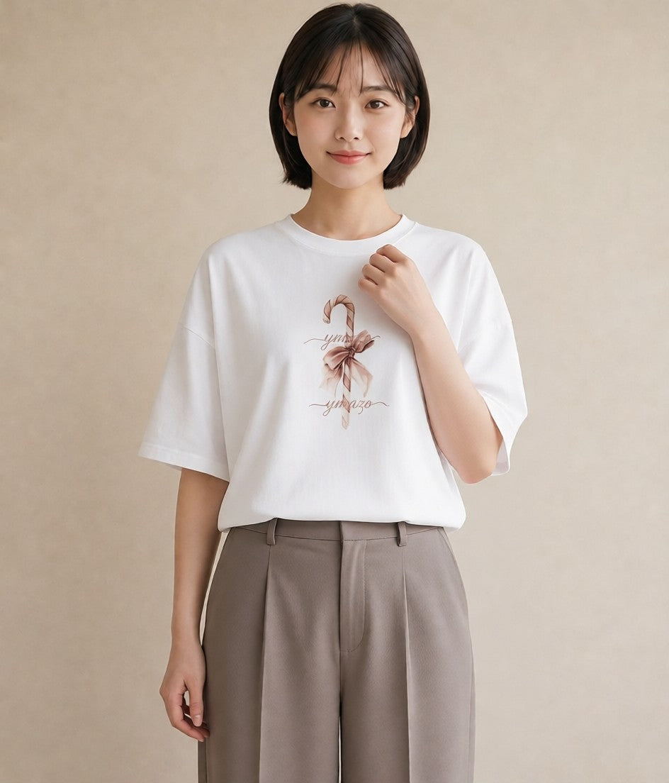 デザインTシャツ レディース キャンディ 食べ物 フード イラスト ゆるかわ 帰省 ラフ 白T YMAZO