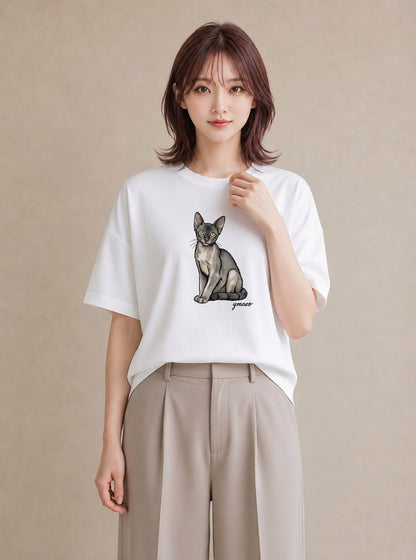 Tシャツ レディース 靴下猫 猫 ねこ イラスト 普段使い 旅行 母娘コーデ 白T YMAZO