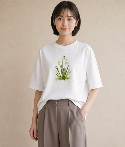 半袖Tシャツ レディース すずらん 花 花柄 イラスト ユニーク 社会人 女性 白T YMAZO