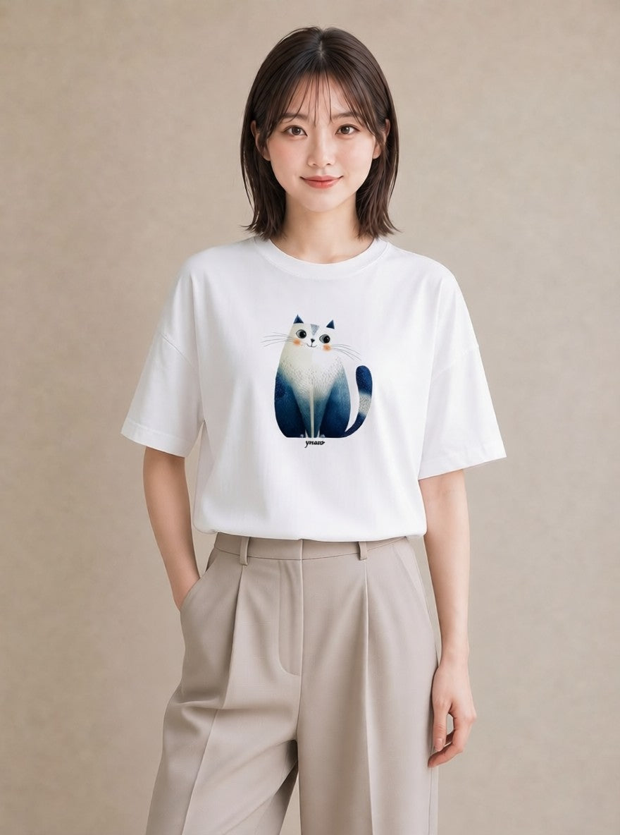 Tシャツ レディース ペルシャ 猫 ねこ イラスト ボタニカル 20代 カジュアルコーデ 白T YMAZO