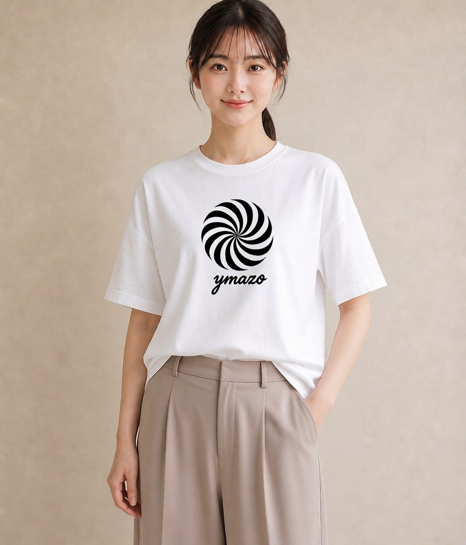 デザインTシャツ レディース 扇子 そよ風 ナチュラル アンティーク イラスト 個性的 女性向けギフト 散歩 白T YMAZO