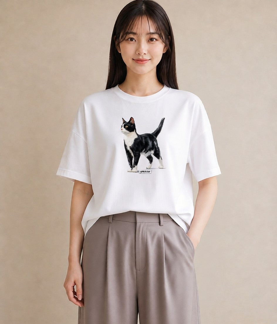 半袖Tシャツ レディース 猫 ねこ イラスト 普段使い 旅行 母娘コーデ 白T YMAZO