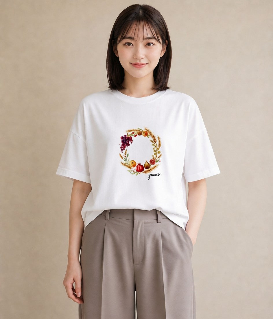半袖Tシャツ レディース 実り 植物 ボタニカル イラスト カフェコーデ クリスマス 旅行 白T YMAZO