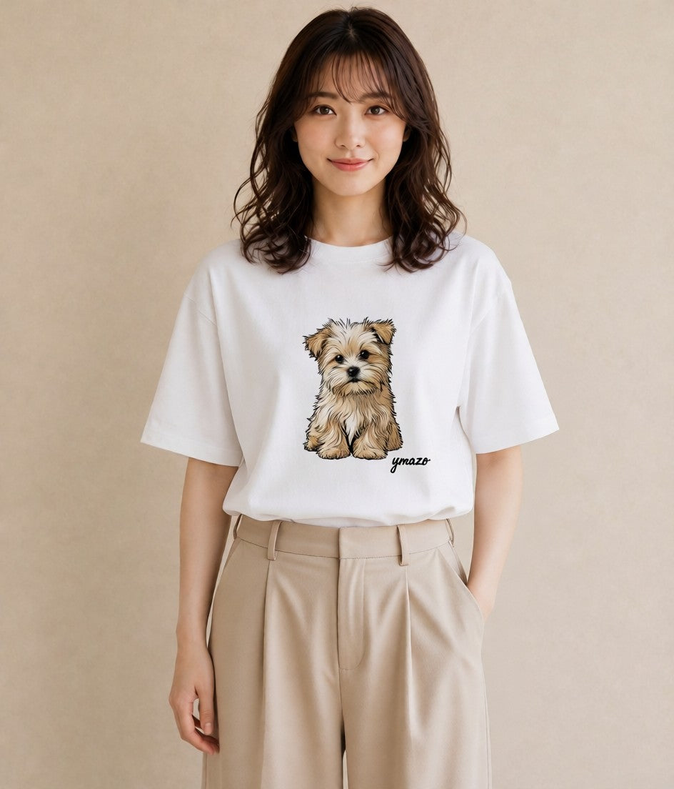 グラフィックTシャツ レディース 子犬 犬 いぬ イラスト シンプル 女性向けギフト 散歩 白T YMAZO