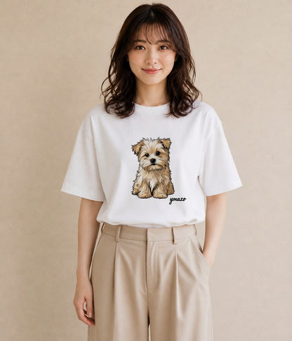 グラフィックTシャツ レディース 子犬 犬 いぬ イラスト シンプル 女性向けギフト 散歩 白T YMAZO