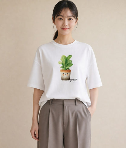 Tシャツ レディース 多肉植物 植物 ボタニカル イラスト 韓国風 母の日 ビーチ 白T YMAZO