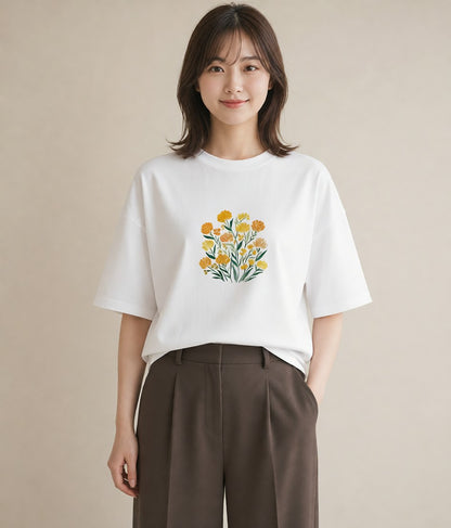 半袖Tシャツ レディース ミモザ 花 花柄 イラスト 休日コーデ 姉妹 送別ギフト 白T YMAZO
