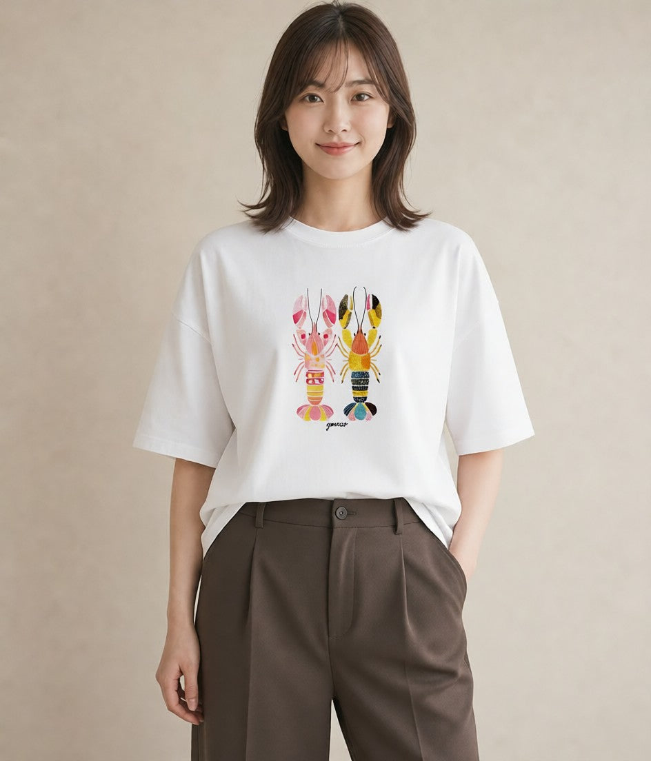 プリントTシャツ レディース エビ 海の生き物 海 イラスト お揃い 親子 白T YMAZO