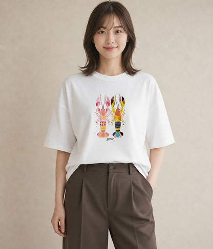 プリントTシャツ レディース エビ 海の生き物 海 イラスト お揃い 親子 白T YMAZO