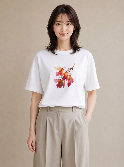 Tシャツ レディース 彼岸花 花 花柄 イラスト 上品 通学 誕生日プレゼント 白T YMAZO