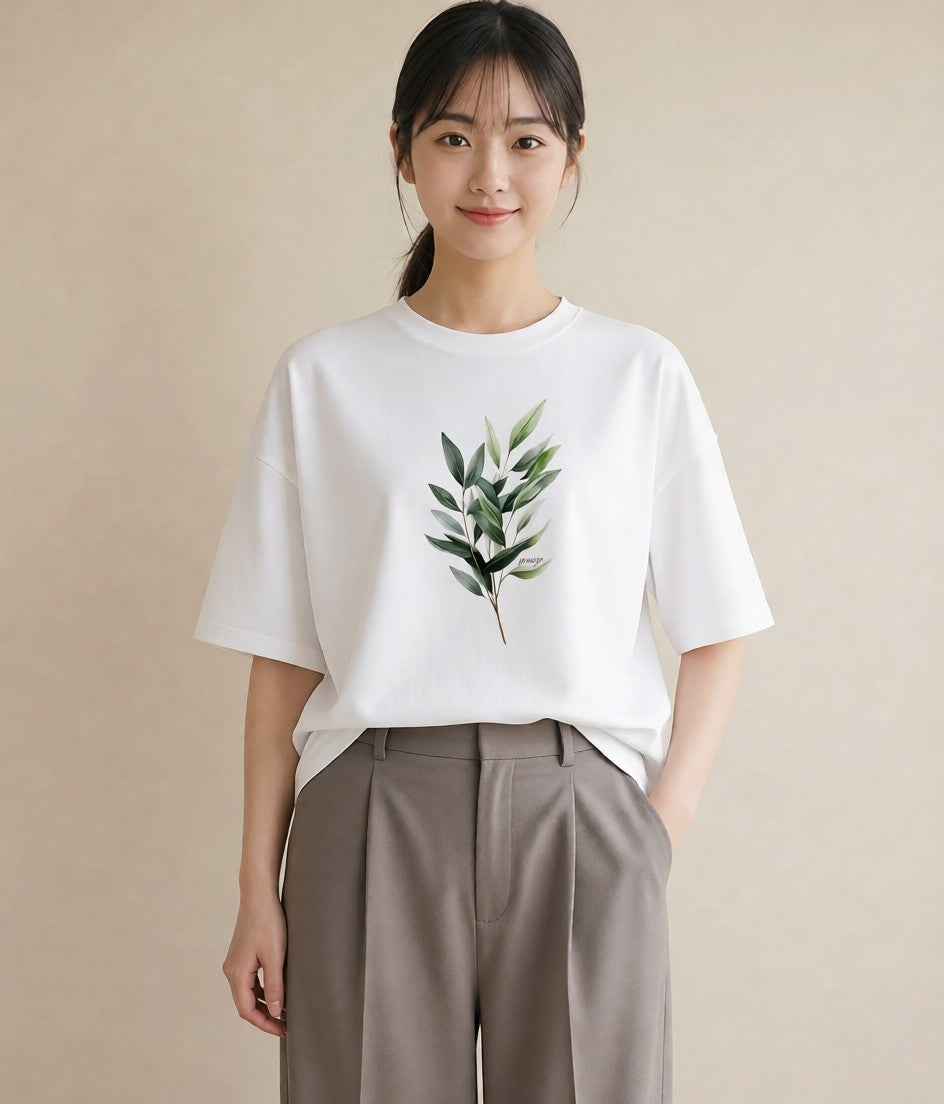 半袖Tシャツ レディース 葉っぱ 植物 ボタニカル イラスト ヴィンテージ風 春コーデ 姉妹 白T YMAZO