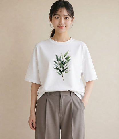 半袖Tシャツ レディース 葉っぱ 植物 ボタニカル イラスト ヴィンテージ風 春コーデ 姉妹 白T YMAZO