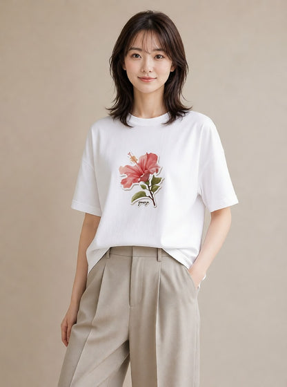 プリントTシャツ レディース 観葉植物 植物 ボタニカル イラスト 普段使い ラフ レイヤード 白T YMAZO