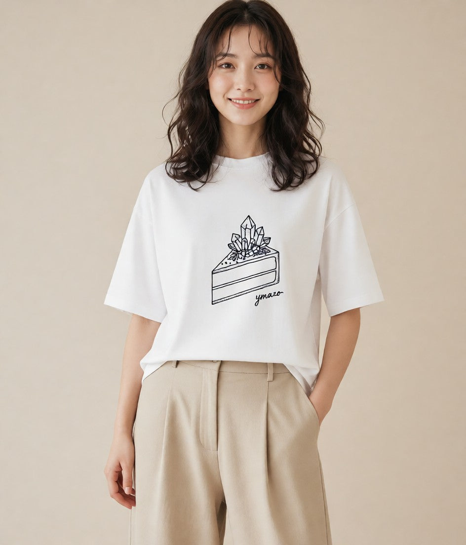 半袖Tシャツ レディース スイーツ お菓子 デザート イラスト ボタニカル カフェ服 クリスマス 白T YMAZO