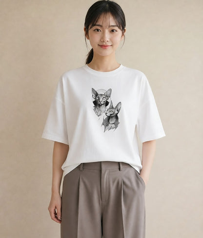Tシャツ レディース スフィンクス 猫 ねこ イラスト お洒落 送別ギフト 通勤 白T YMAZO