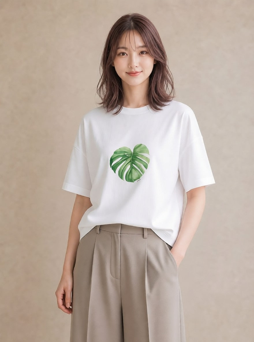 プリントTシャツ レディース 観葉植物 植物 ボタニカル イラスト 普段使い ミセス 春コーデ 白T YMAZO