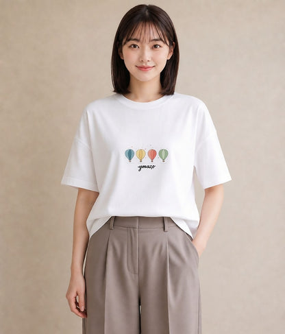 半袖Tシャツ レディース 紙風船 和紙 ナチュラル アンティーク イラスト 淡色 送別ギフト 通勤 白T YMAZO