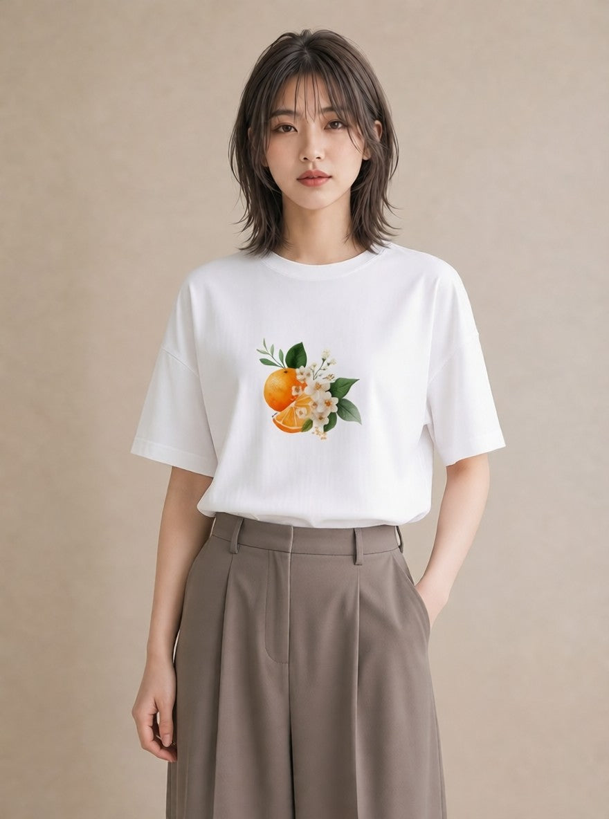 デザインTシャツ レディース 金木犀 花 花柄 イラスト 旅行コーデ ママ カフェ服 白T YMAZO