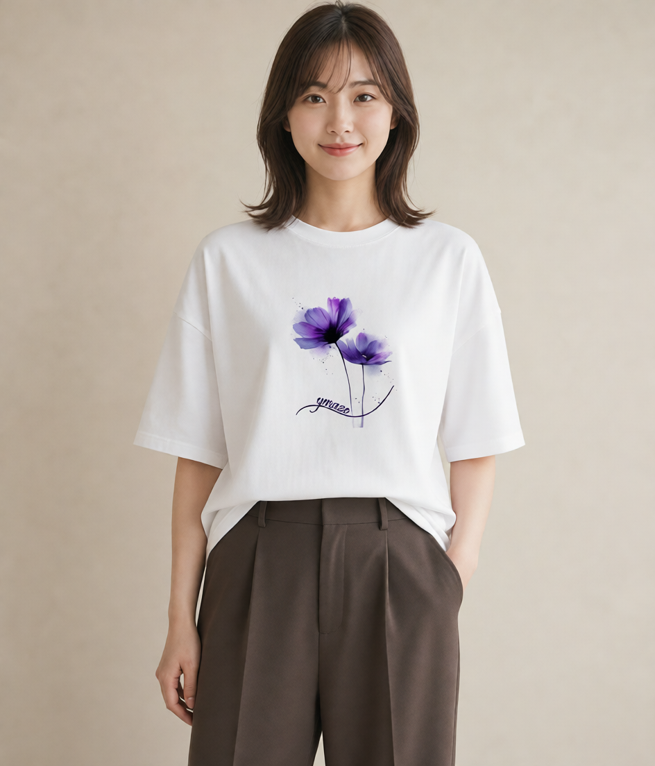 Tシャツ レディース コスモス 秋桜 花 花柄 イラスト ゆるかわ ルームウェア ギフト 白T YMAZO