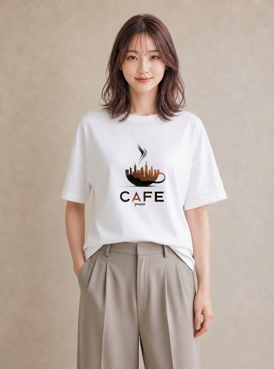 プリントTシャツ レディース カフェ カフェロゴ ロゴ イラスト ゆるかわ 20代 カジュアルコーデ 白T YMAZO