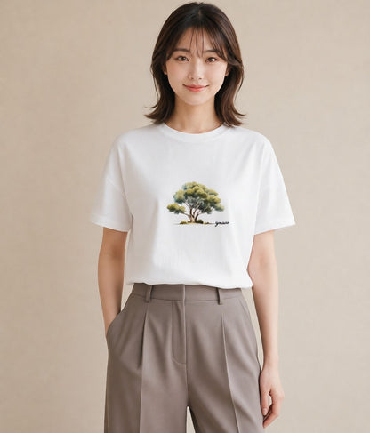 グラフィックTシャツ レディース 盆栽 植物 ボタニカル イラスト きれいめカジュアル デート 帰省 白T YMAZO