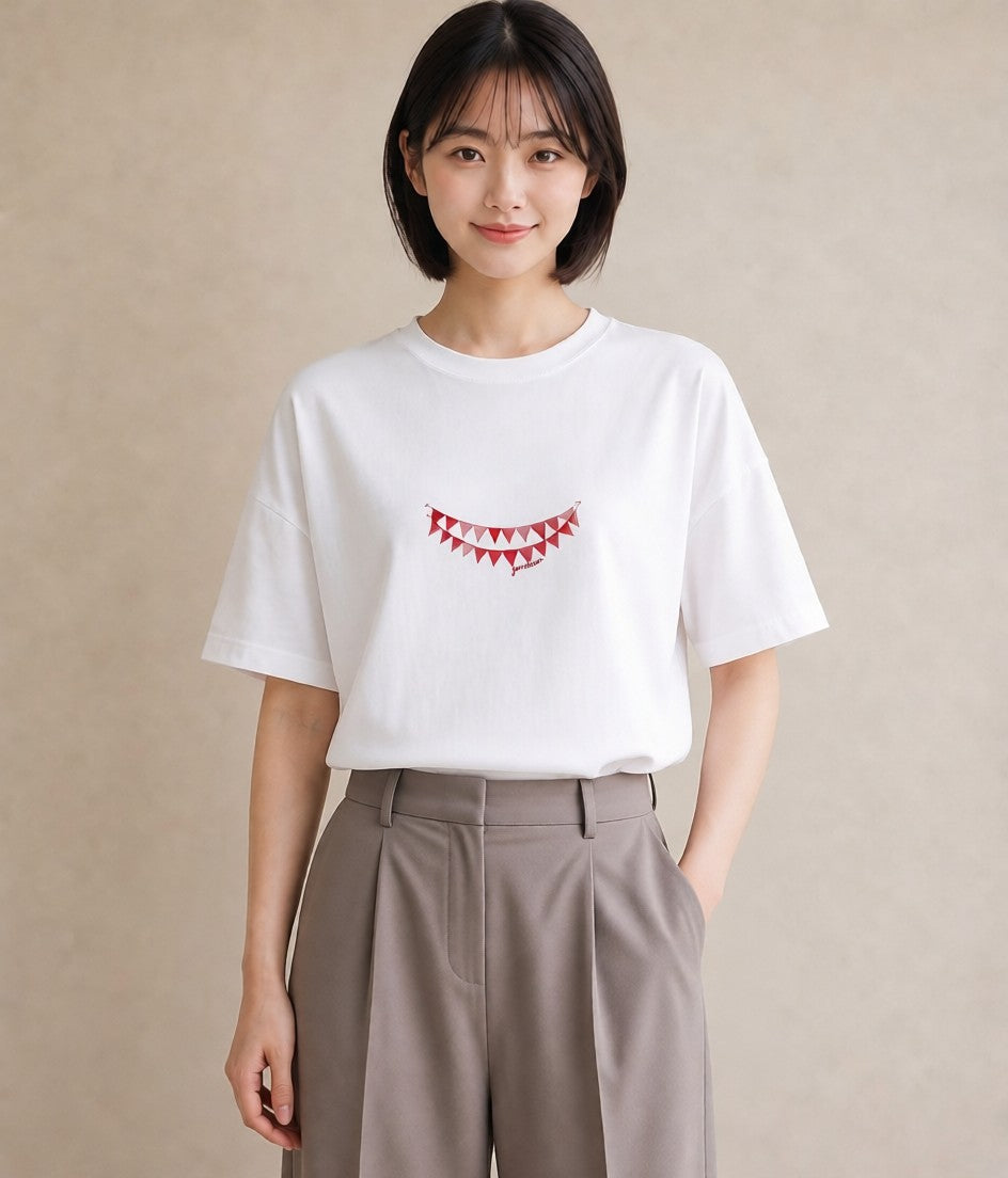 Tシャツ レディース 洗濯物 風 ナチュラル アンティーク イラスト 線画 カフェ服 クリスマス 白T YMAZO