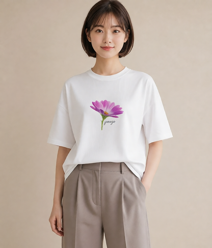 Tシャツ レディース マーガレット 花 花柄 イラスト カフェ巡り 女子会 白T YMAZO