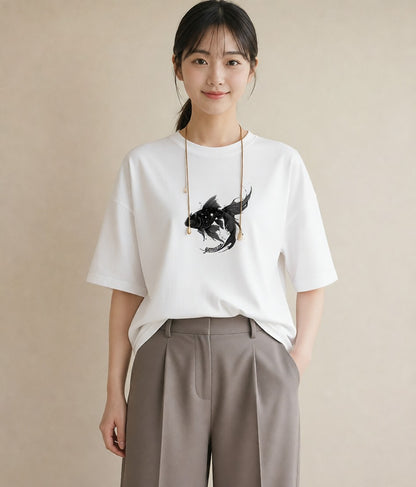 デザインTシャツ レディース 出目金 ペット 動物 イラスト 北欧風 姉妹 送別ギフト 白T YMAZO