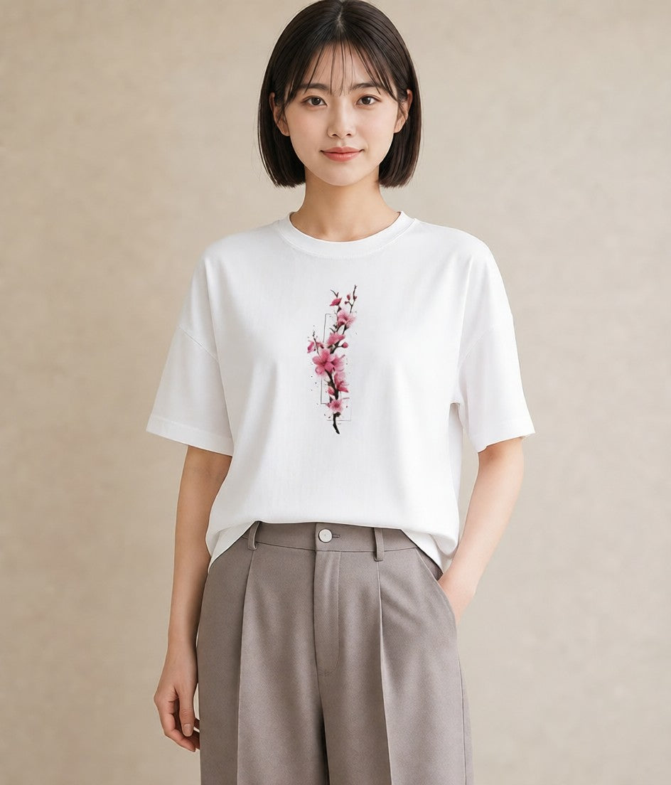 プリントTシャツ レディース さくら 桜 サクラ 花 花柄 イラスト 可愛い 通勤 在宅 白T